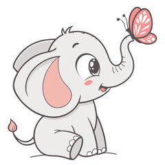 little cute elephant with butterfly design