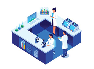 Isometric Illustration of Scientists Working in a Modern Laboratory