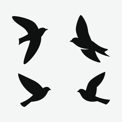 High-quality vector set of birds in flight silhouettes. Perfect for logos, t-shirts, nature themes, and wildlife designs. Clean and scalable graphics for creative projects.