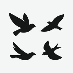 High-quality vector set of birds in flight silhouettes. Perfect for logos, t-shirts, nature themes, and wildlife designs. Clean and scalable graphics for creative projects.