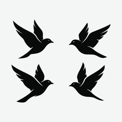 High-quality vector set of birds in flight silhouettes. Perfect for logos, t-shirts, nature themes, and wildlife designs. Clean and scalable graphics for creative projects.