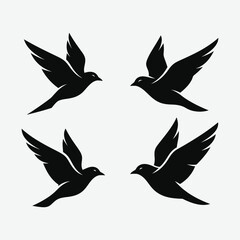 High-quality vector set of birds in flight silhouettes. Perfect for logos, t-shirts, nature themes, and wildlife designs. Clean and scalable graphics for creative projects.