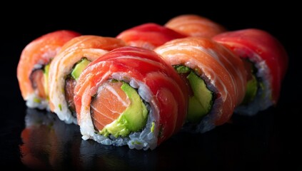 Delicious Salmon and Avocado Sushi Roll Fresh, Vibrant Culinary Delight