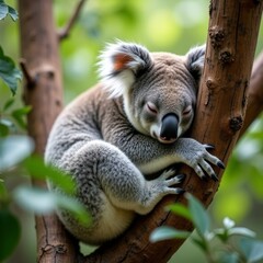 Naklejka premium Sleeping koala on the tree