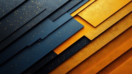 Textured layers in deep blue, gold, and orange form a striking abstract piece