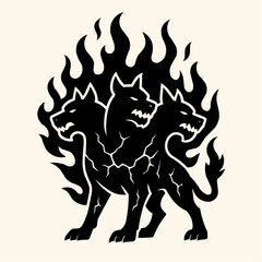 Vector illustration of a roaring lion and bull heads with fiery flames, a powerful tattoo design symbol