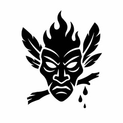 A gothic tribal mask with wings and a flaming skull vector illustration, perfect for a death metal tattoo design