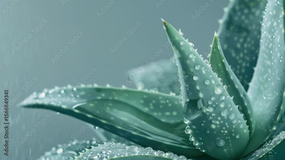 Poster A close-up of a plant with water droplets on its leaves and stems, suitable for use in nature or science-related contexts