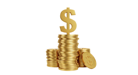 Golden dollar sign over stack of coins