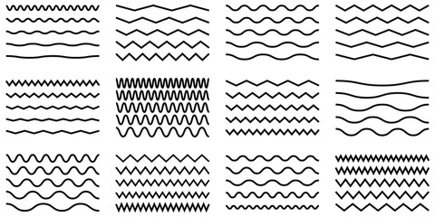 Waves line set. Wave ornament pattern. Set of wavy zigzag lines. Wave thin line background. Vector zigzag and wavy horizontal underline. Vector-EPS 10