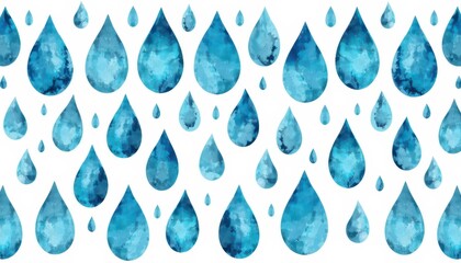 Blue Watercolor Raindrops Pattern on White Background for Design