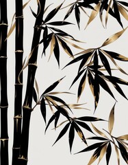 Elegant Bamboo Design with Black and Gold Accents on Neutral Background