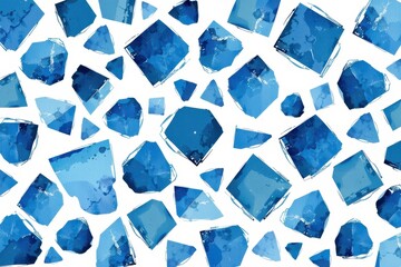 Abstract Blue Shapes with Watercolor Texture on White Background