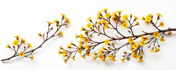 Yellow Flower Branches on White Background for Nature Photography