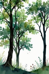 Lush Green Forest Scene with Gentle Trees and Vibrant Foliage