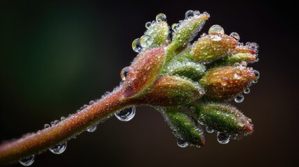 Dew-kissed flower bud close-up