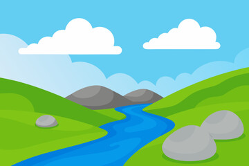 Obraz premium A Beautiful And Clean Landscape Scene With A River Flowing In A Green Lush Valley