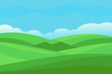 A Beautiful Vector Landscape Of Vast And Empty Rolling Green Hills Under A Clear Sky