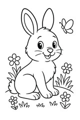 Cute Bunny Coloring Page for Kids – Printable Animal Illustration