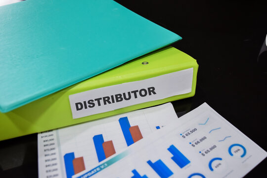 Folders with the label Distributor. Business management concept