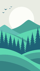 Fototapeta premium A Clean And Minimalist Vector Landscape With Rolling Green Hills And A Single Cloud