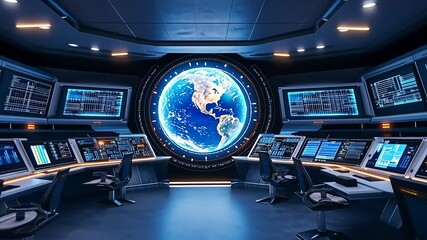 Futuristic Global Monitoring Center - Powered by Adobe