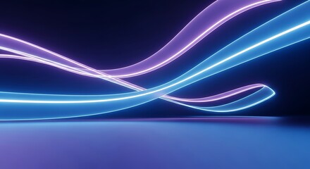 Abstract Neon Light Swirls Blue and Purple Glowing Lines