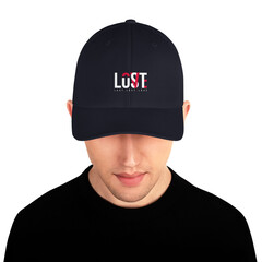 man in red cap with head
