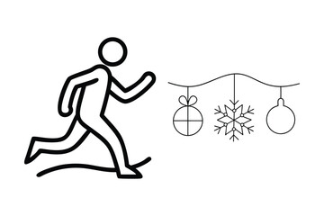 Running figure with festive ornaments person stick figure