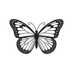 A black and white art illustration of a butterfly