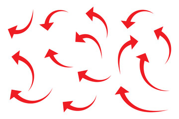 Set of curved arrows isolated on white background. Curved arrows, hand drawn curved arrows. Set long red curve arrow icon vector .red curve arrow icon set. long arrow icon set. curve arrow vector.
