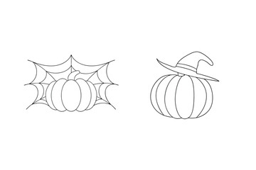 Pumpkin with spiderweb and witch hat halloween autumn
