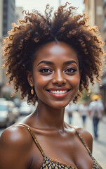 Deep Bronze Skinned Woman in Urban Blur