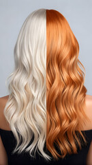 Naklejka premium Two-tone wavy hair with copper and blonde split dye