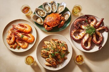 Seafood Feast Delicious Oysters, Crab, Shrimp, Squid, and Octopus Appetizers for a Memorable Dining Experience