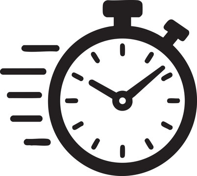 Black and White Stopwatch Icon with Motion Lines Indicating Speed and Urgency Time Sensitive simple black