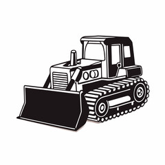 Naklejka premium Illustration of a black and white bulldozer with a large blade and caterpillar tracks on a white backdrop created with generated ai