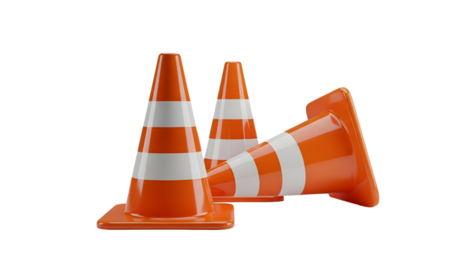 Orange traffic cones on black background