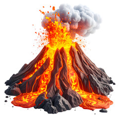 Volcanic Eruption: Fiery spectacle of a volcano erupting, with incandescent lava flowing down its slopes and a plume of smoke billowing into the air.