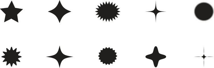 Collection of different vector sparkling stars icon, decorative twinkle and bursts forms, abstract shining flash symbols, glowing light effect, vector illustration.