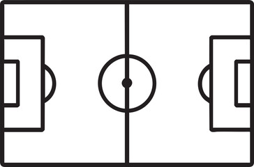 Minimalist Soccer Field Outline A Simple Black and White Illustration of a Football Pitch with Goals and Center Circle