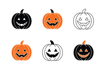 Halloween Pumpkins Vector Illustration. Jack o lantern icons in black orange and outline styles.
