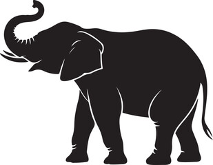 Obraz premium Walking Elephant with Raised Trunk SilhouetteMother and Baby Elephant Vector SceneDecorated Indian Elephant Silhouette DesignElephant in Savannah Vector ArtElephant Herd Silhouette at Sunset