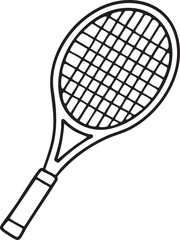Simple Black and White Line Drawing of a Tennis Racket Isolated on a White Background minimalist