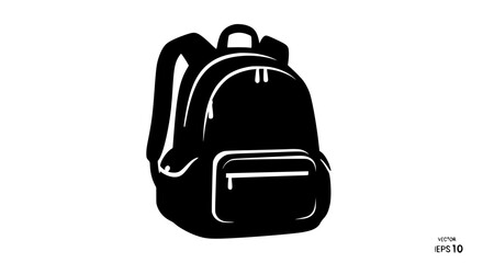 Black Silhouette Backpack with Two Straps and a Front Pocket Icon