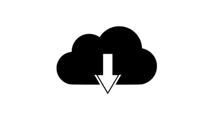 A Simple Black Silhouette of a Cloud with a Downward Arrow Indicating Download