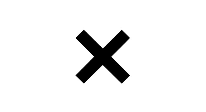 A simple dark X mark silhouette on a plain white background with no surrounding elements