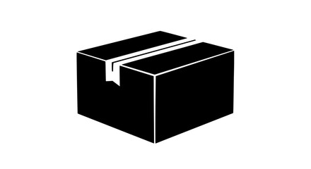 Simple Black Silhouette of a Cardboard Box with Tape on the Top Flap