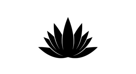 Black Silhouette of a Blooming Lotus Flower on a White Background