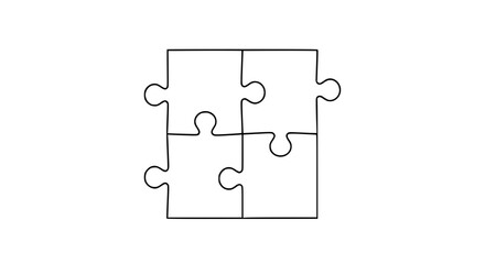 Four interconnected puzzle pieces forming a square silhouette in a simple outline